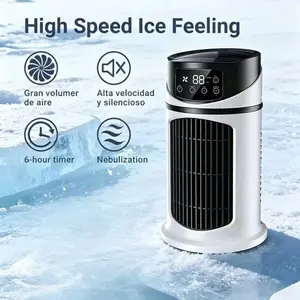 Portable air conditioner fan with cooling and humidifying functions, portable desktop fan, quick cooling, 6-speed wind adjustment, can add water and ice, suitable for kitchen, home, outdoor, office, bedroom, the best festival gift.