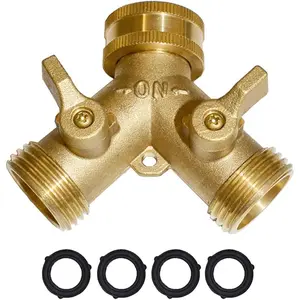 Brass Garden Hose Y Valve Hose Splitter Water Garden Hose Adapter 2 Way 3/4" GHT Thread