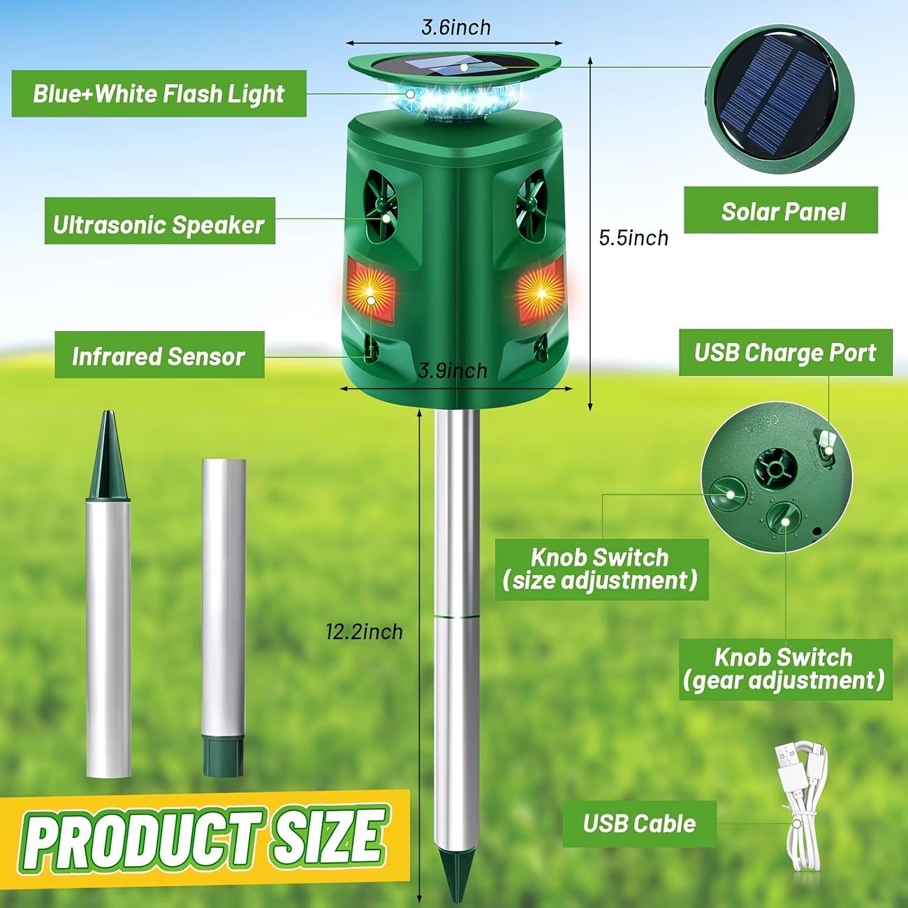Upgraded Version 360° Solar-powered Ultrasonic Outdoor Device With LED Flashing Lights And Motion Detection, Designed For Animal Activity Sensing In Outdoor Spaces. Suitable For Security In Homes, Villas, Yards, Chicken Coops, Farms, And Barns.