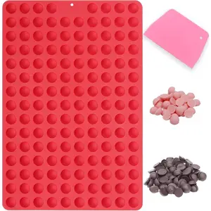 Mini Round Silicone Molds, 148 Cavities Semi Sphere Chocolate Candy Mold For Baking And Freezing Chocolate Chip,Gumdrop,Cookie,Dog Treat,Cake Decor,Fruit Snack (With A Scraper)