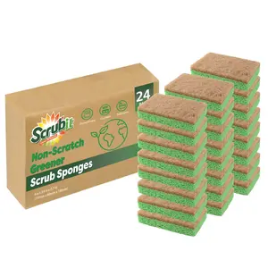 Natural Sponge by Scrubit - 24-Pack - Biodegradable Cellulose Natural Sponges for Dishes with a Tough Eco-Friendly Scouring Pad for Kitchen and Bathroom – Non-Stick Plant-Based Compostable Sponges