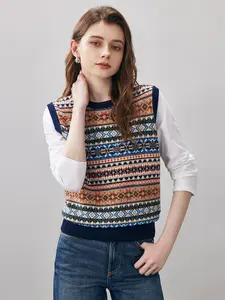 COMOBOCA 100% Wool Women's Fair Isle Knit Vest with Jacquard Design for Ultimate Luxury and Comfort