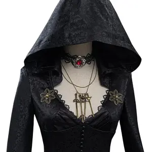 2000s Style Lady Damaricescu's Daughter Cosplay Costume Gothic Black Long Dress with Hood Vampire Bella Cassandra Halloween Medieval Costume