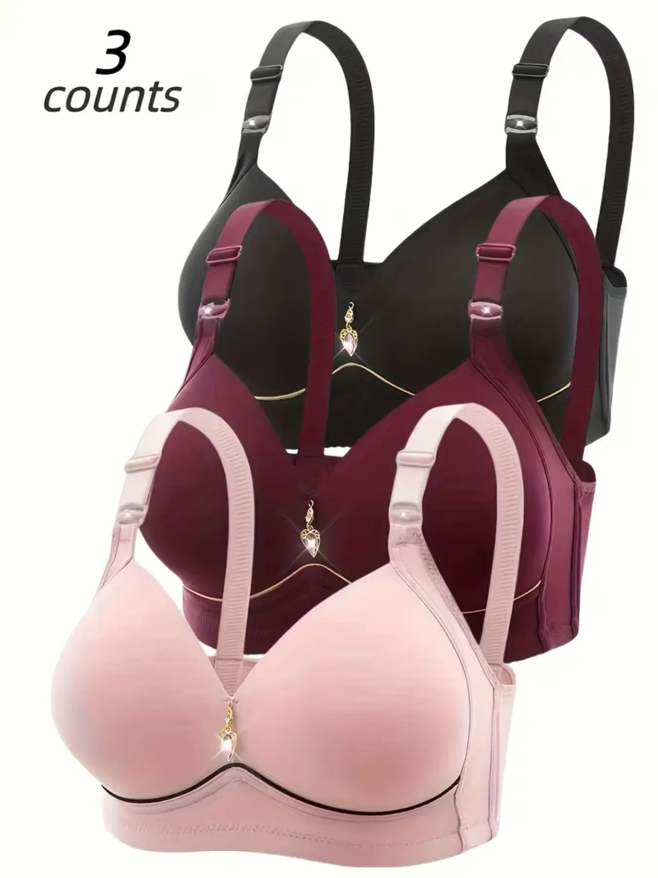 Women's Contrast Binding Push Up Bra, Soft Comfortable Breathable Wireless Adjustable Strap Bra, Women's Lingerie for All Seasons, Casual, Breathable Fit Bra, Adjustable Bras
