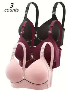 Women's Contrast Binding Push Up Bra, Soft Comfortable Breathable Wireless Bra, Women's Lingerie for All Seasons