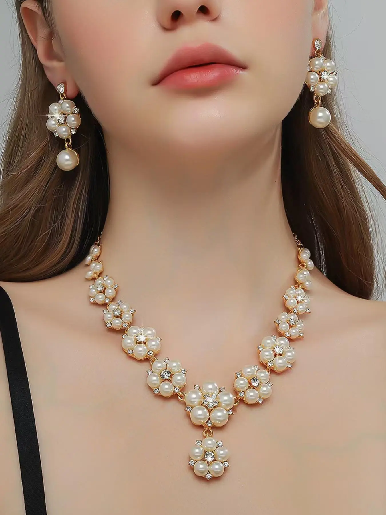 Vintage Flower Design Faux Pearl Decorated Necklace & Dangle Earrings, Fashionable Jewelry Set, Fashion Jewelry for Party, Daily Clothing Decor, Trendy All-match & Exquisite Jewelry for Gift, Necklaces Earrings Set, Elegant Set