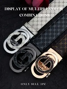 Men's Simple and Versatile Belt with Letter Element Automatic Buckle, Casual Jeans Belt, Casual Waist Belt for Outdoor and Business Use, Metallic Buckle