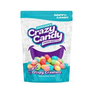 Andersen's Crazy Candy Sour Crispy Crawlers - 68 Grams of Freeze-Dried Gummy Worms with Intensified Sour Coating & Hollow Structure