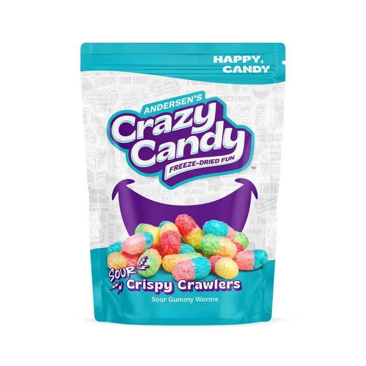 Andersen's Crazy Candy Sour Crispy Crawlers - 68 Grams of Freeze-Dried Gummy Worms with Intensified Sour Coating & Hollow Structure