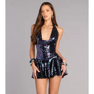 Midnight Spotlight Sequin Halter Romper
