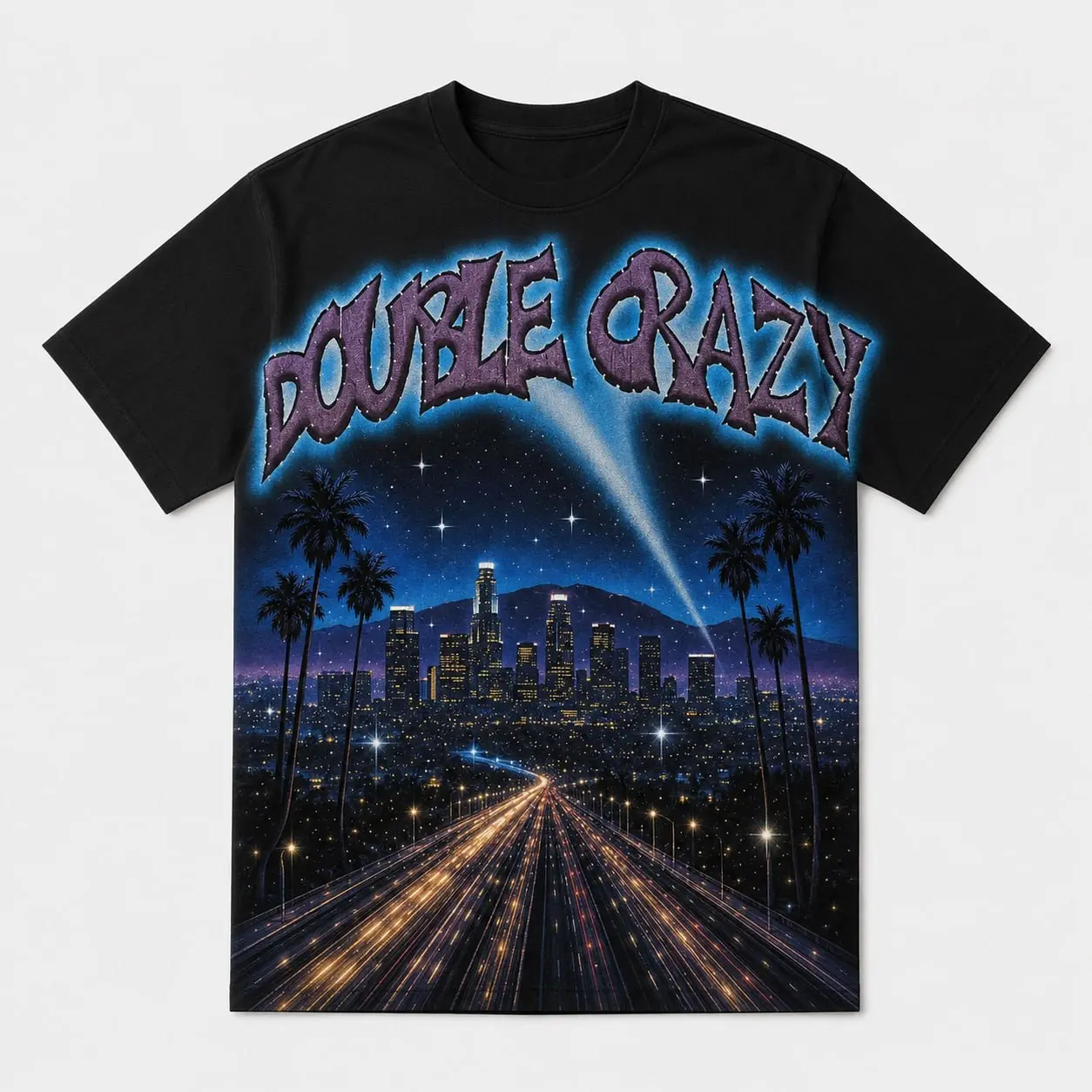Y2K Retro LA City Skyline Graphic Tee Vintage 90s Streetwear Aesthetic T-Shirt Premium Combed Cotton Urban Graphic Top Synthwave Palm Tree Night Sky Tee Gift