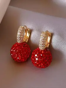 Fashionable red cubic zirconia spherical pendant, women's U-shaped crystal earrings designed for party jewelry