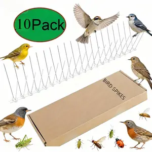 10-Piece Stainless Steel Bird Deterrent Tips, Outdoor Durability for Pigeon & Squirrel Protection, Easy Installation on Balcony, Wall, Railing