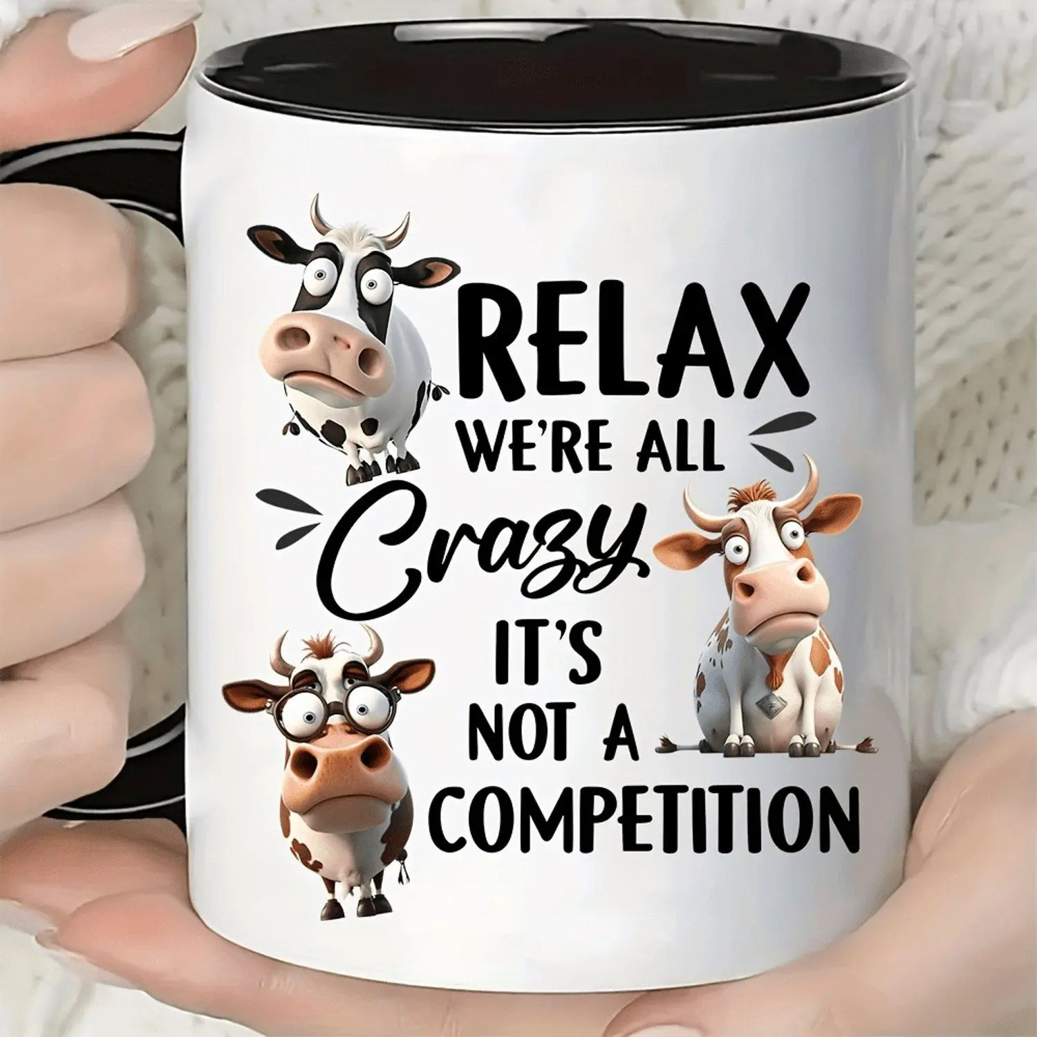A Set of 12 Humorous Cow-Themed UV Transfer Stickers Made from Self-Adhesive Vinyl, Featuring Amusing Sayings Such As 'Don'T Mess with Me' And Designs with Cow Patterns (Brown Spots And Flowers). These Stickers Are Ideal for Mugs, Water Bottles