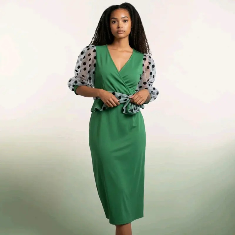 green wrap dress women Emerald green wrap bodycon dress main image 1