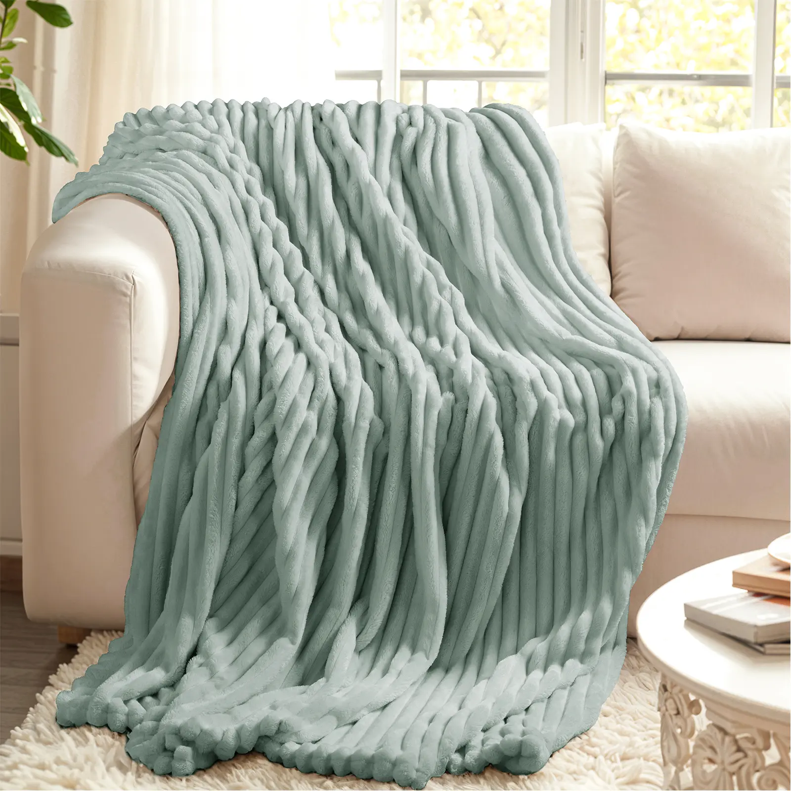 Shilucheng Thick Striped Flannel Sleeping Throw Blanket - Fluffy, Heavyweight Bedding for Bed, Couch, Cozy Setup - Queen (90*90 inch), King Size Fluffy Blankets, Bedroom Decor, Home Gift