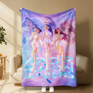 Countdown Sale!K-POP Flannel Blanket Dreamy Purple Pink Anime Style Soft Cozy Lightweight Warm Throw Sofa Bed Travel Nap Office Camping Air Conditioner Use Perfect Holiday Gift Home Decor KPOP Fans Teen Girls A gift suitable for fans, friends and children