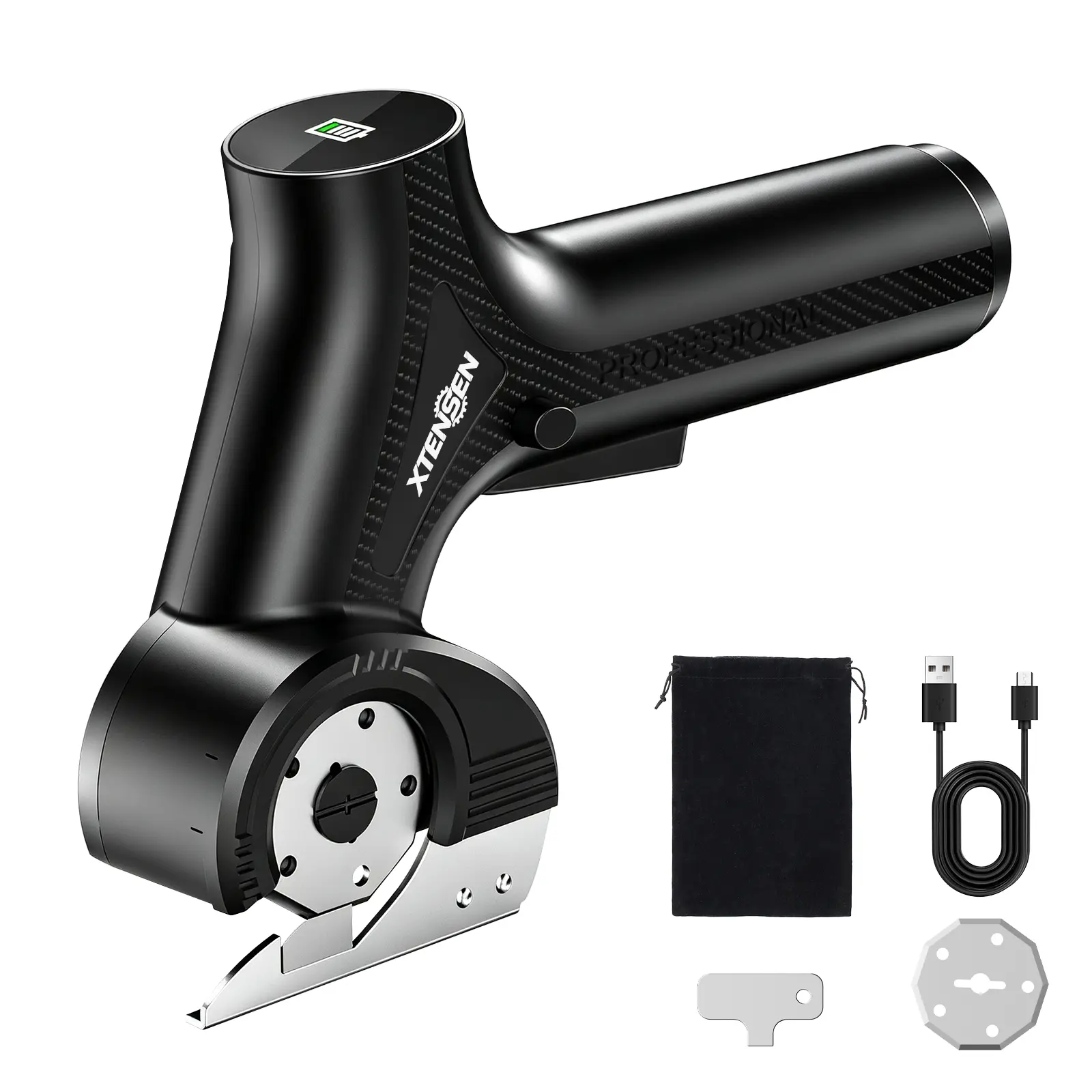 Cordless Electric Scissors, 4V Electric Box Cutter, 2 Blades, Safety Lock 350 RPM, 0.42" Cutting Capacity, 2000mAh Battery, USB-C Charging, Battery Indicator for Cardboard, Fabric, Carpet & Leather
