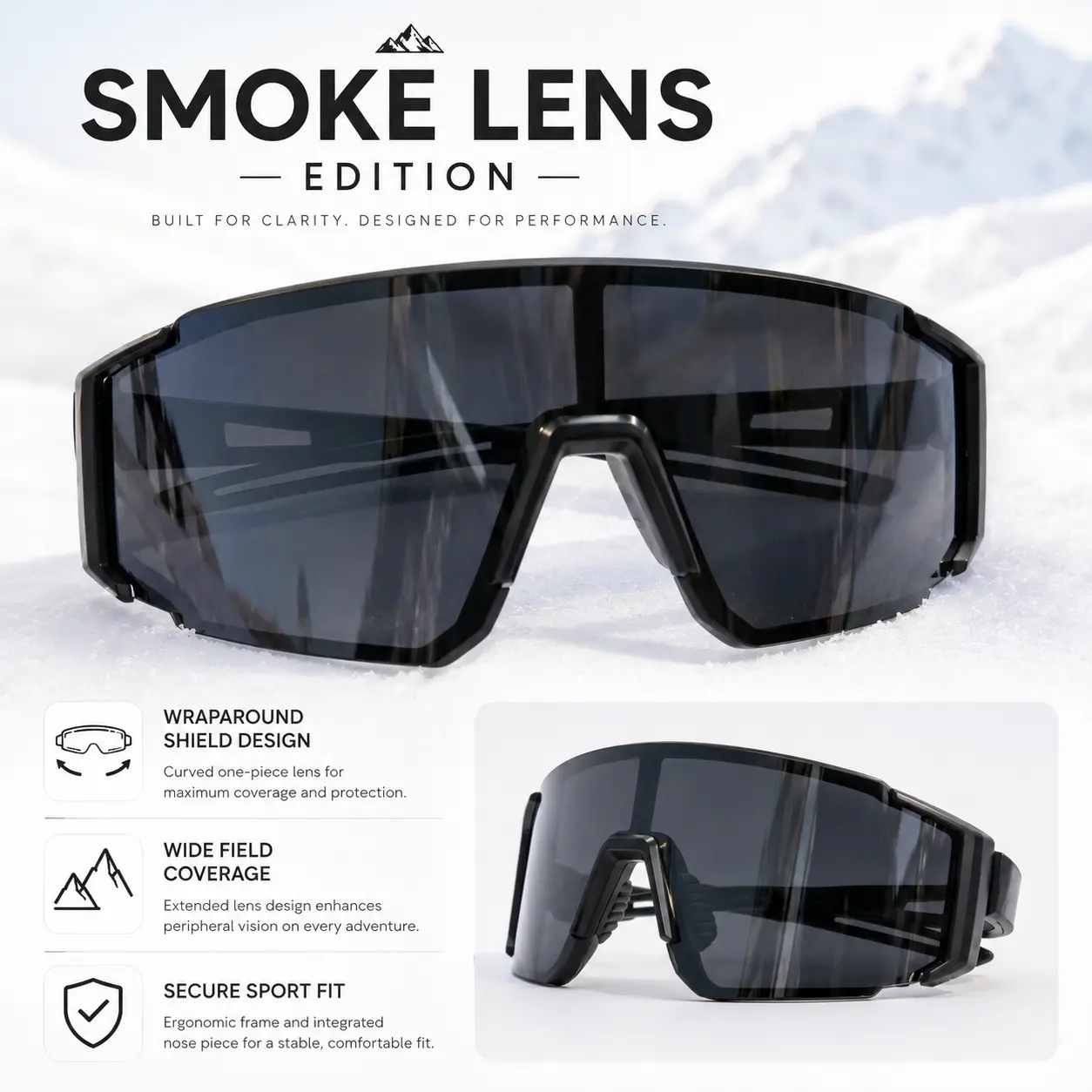 FEICE 3-Pack 1-Piece Windproof Goggles - Men’s Sunglasses, Sunglasses for Women - Biking, Skiing Eyewear with Blue-Black Lenses, Outdoor Sports Eyewear, Sports Cycling Sunglasses