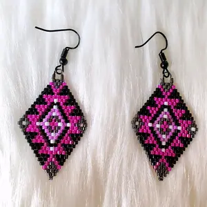 Pink & Black Brick Stitched Earrings