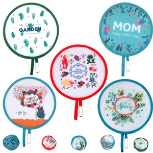 5pcs Summer Foldable Hand Fans Round Abstract Style Handheld Collapsible Cooling Fan Multi-Role Discs Fans for Outdoor Activity Game Christmas Party Festival Decoration, 5 Styles