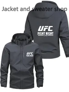 Men's Lightweight Polyester Fashion Hooded Jacket, Ufc Print, Full Zip & Half Zip Front, Casual Outdoor Spring Fall Summer Coat