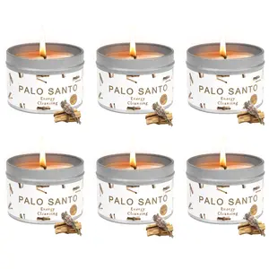 Long Lasting Palo Santo Smudge Candle | 4.4 Oz 6 Packs - 150-Hour Burn | Essential Oils, 100% Natural Ingredients | Smoke Free, Petroleum Free Candle to Cleanse Your Home