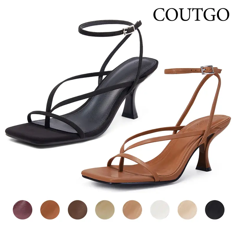 Coutgo Women's Lace Up Heeled Sandals Square Flip Flop High Heels Strappy Party Shoes tiktokshopbacktoschool