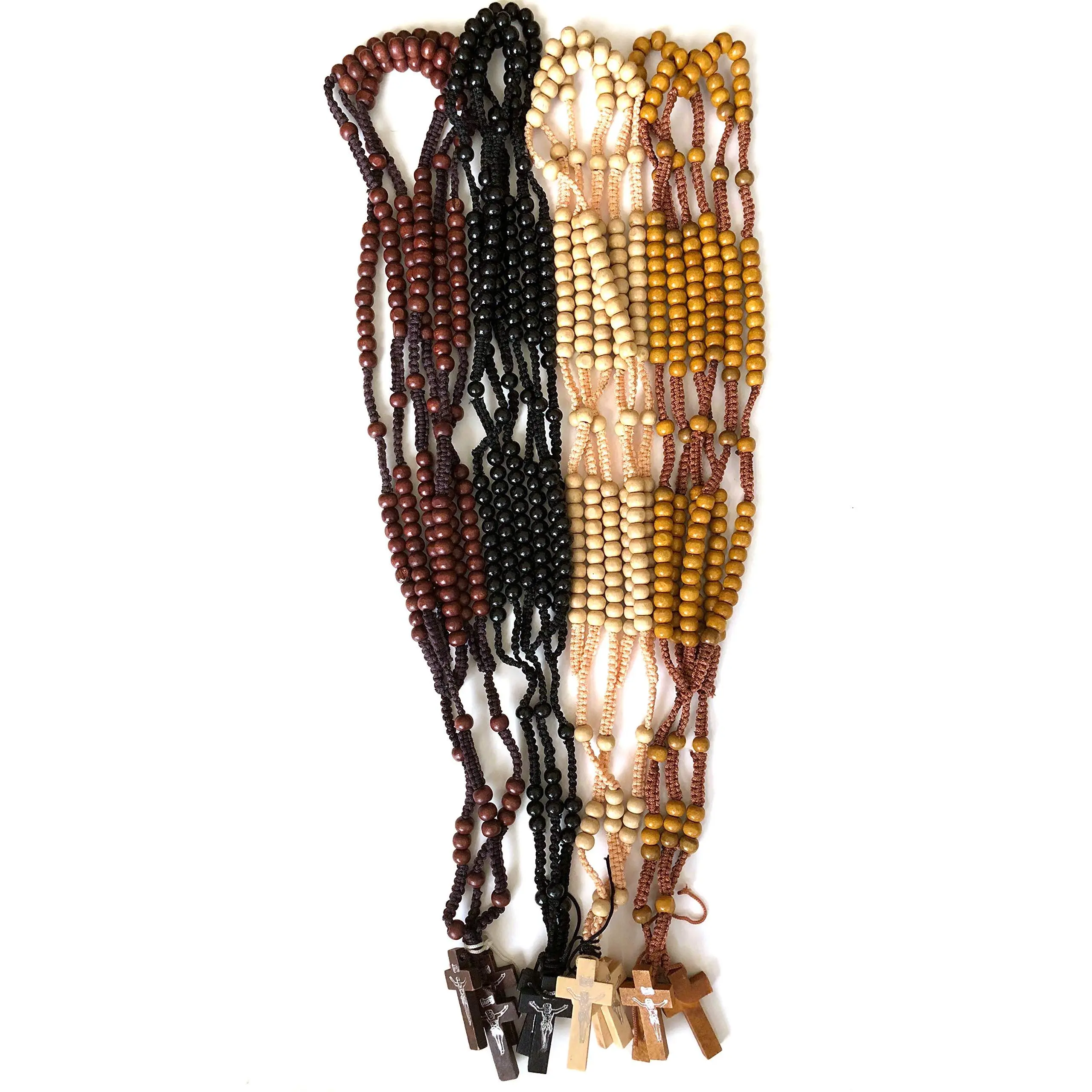 Dozen-12pcs Rosary Wood Beads Rosary Catholic Rosary Crucifix Necklace Lot of 12