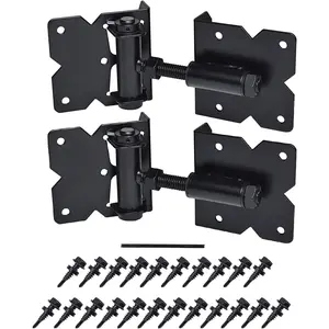 Self Closing Gate Hardware Hinges Heavy Duty for Wooden/Vinyl/PVC Fences,90 Degree Adjustable, with Installation Screws and Swing Adjuster Tool,2 Pack/Set,Black