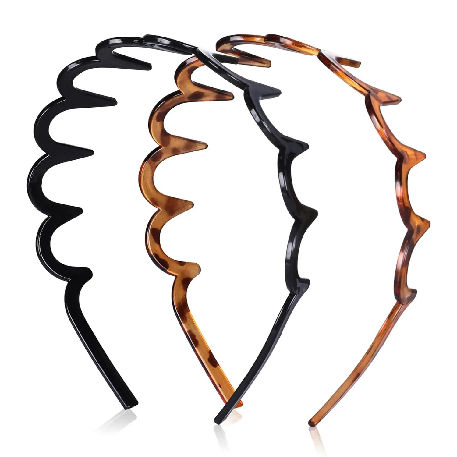 Halloween Fall Gifts 2 Pack Zig Zag Headbands for Women, Non-Slip Wavy Plastic Hair Halloween Fall Gifts Comb Headbands with Teeth, U-Shape High Cranium Korean Style, Classic 90s Hair Accessories