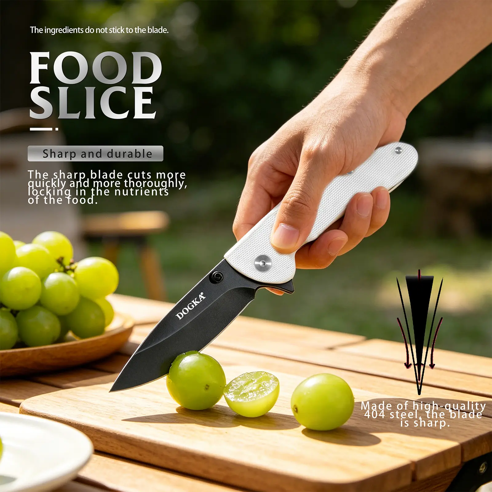 Fruit folding knife with flexible grip G10 handle, portable pocket knife