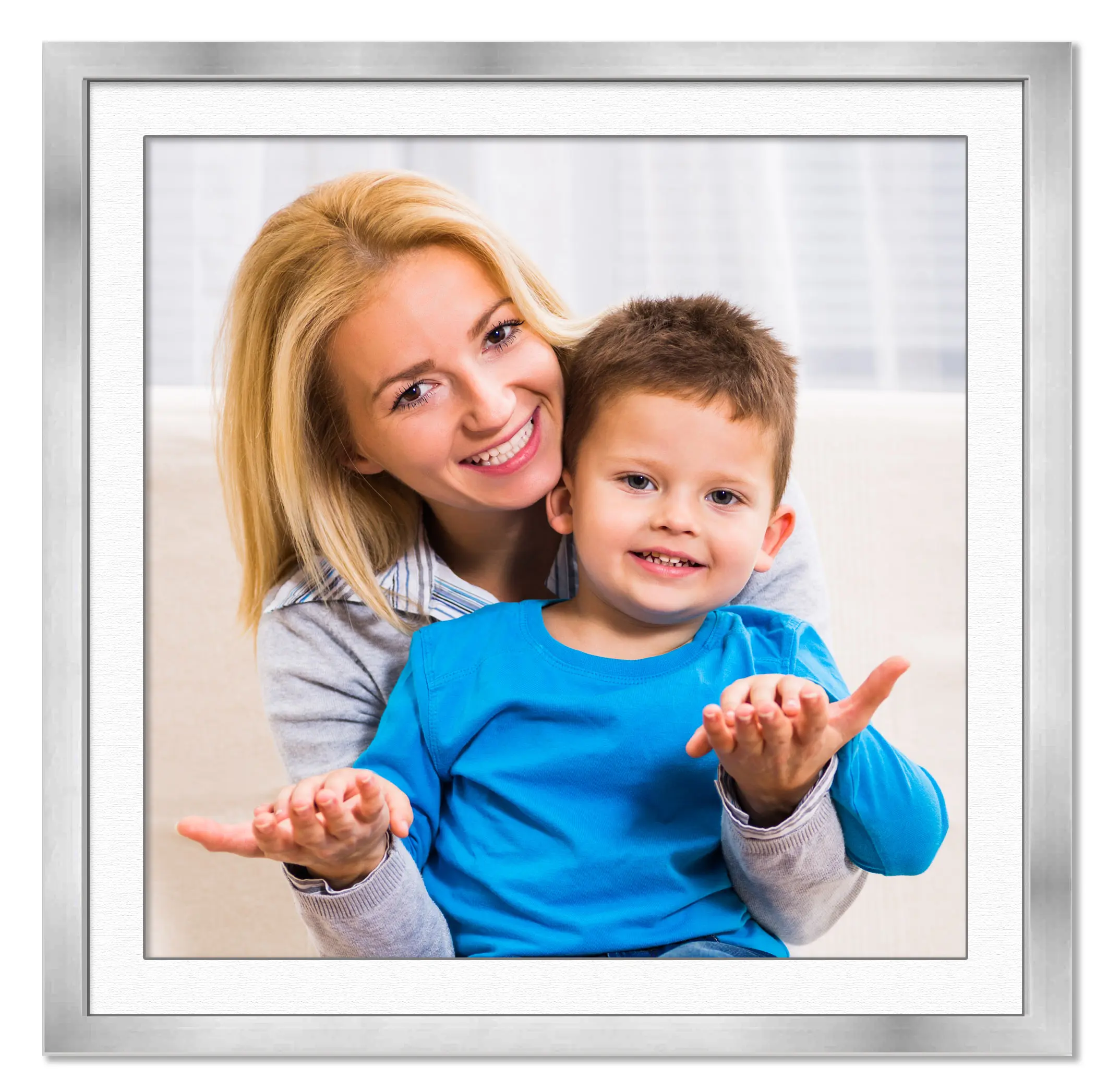 22x22 Frame with Mat - Silver 26x26 Frame Wood Made to Display Print or Poster Measuring 22 x 22 Inches with White Photo Mat