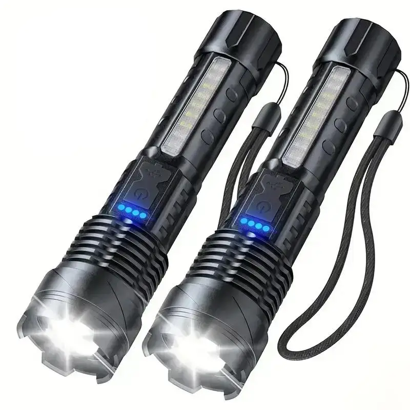 LED Rechargeable Flashlight, Lightweight Durable Waterproof Flashlight with COB Side Light, Flashlight for Men 7 Lighting Modes Outdoor Lights for Fis