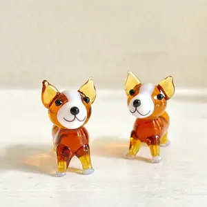 Handmade glass Dog miniature pocket hug Dog micro Art Glass Animals Tiny dog  Miniature Sculpture Gift for dog lovers dog cake topper corgi