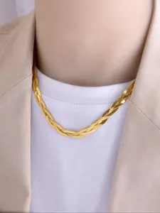 Stainless Steel Braid Design Chain Necklace for Women & Girls, Fashion Jewelry for Party, Daily Decor, Trendy All-match & Exquisite Jewelry for Birthday Gift