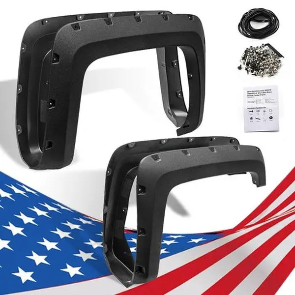CROSSDESIGN Pocket-Style Rivet Texture Wheel Fender Flares Set, High-Quality Injection-Moulded Polypropylene Truck Mud Flaps & Splash Guards with Protection & Included Hardware, for 14-18 Chevy Silverado 6.5'-8' Bed Automotive Accessories