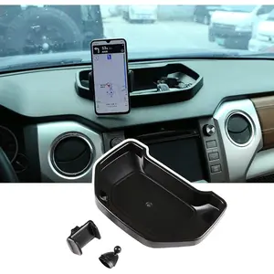 Black ABS Car Center Console Dash Table Storage Tray Fit for Toyota Tundra 2014-2021 Instrument Organizer 360 °   Rotating Phone Holder Cradle Accessories (with Mobile Phone Holder)