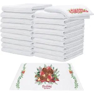 20 Pack Sublimation White Towels Waffle Weave Kitchen Towels Blanks Microfiber Dish Drying Towel for Heat Transfer 16x24 Inch