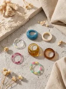 7pcs Colorful Resin Ring Pack, Y2K Tortoiseshell & Marble Pattern, Stackable Rings, Trendy Aesthetic Jewelry for Teen Girls, Casual & Dating