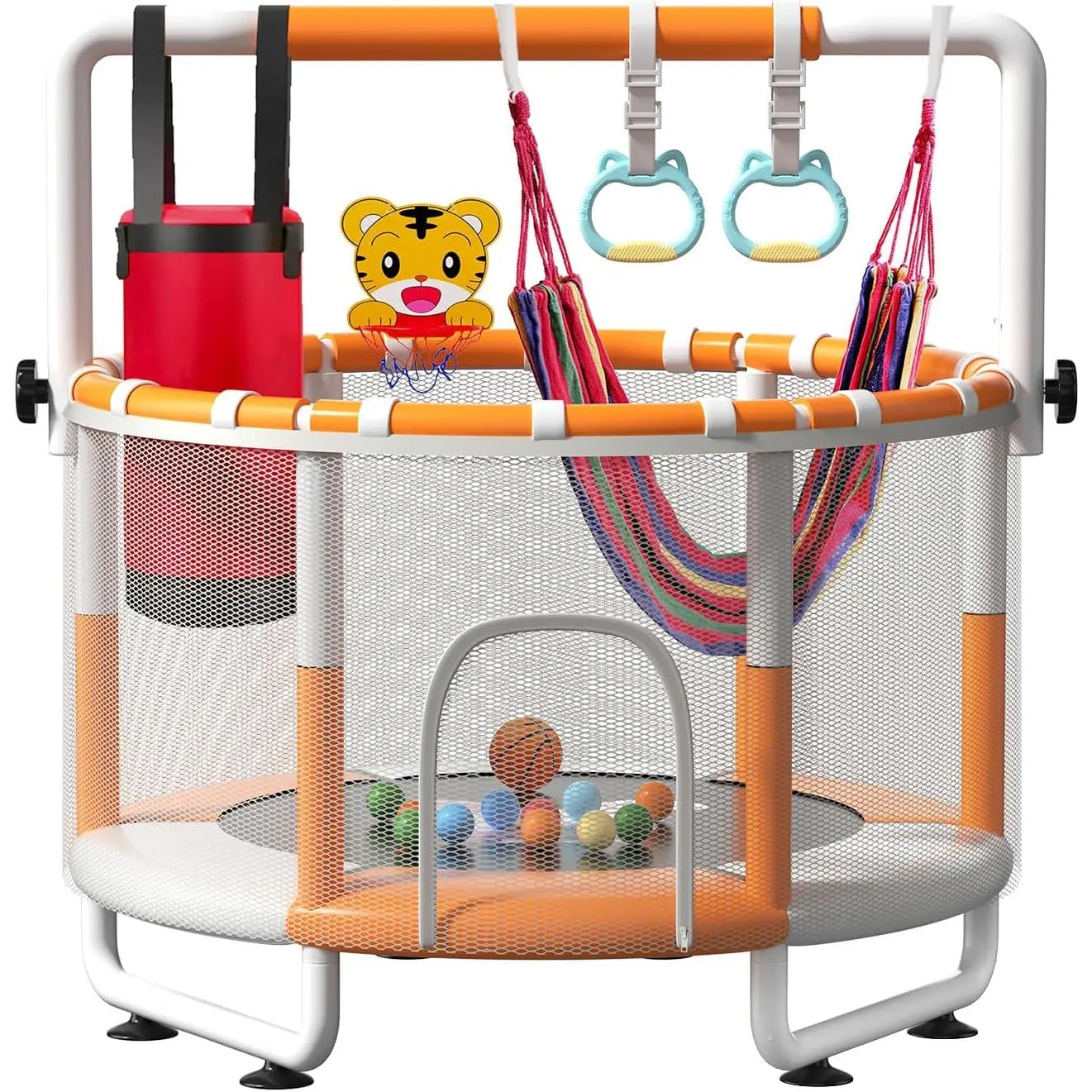 55"  Indoor Trampoline with Safety Net, Adjustable Gymnastics Bar & Toys - Indoor/Outdoor  Play Gym for Boys & Girls Ages 3+, Birthday Gifts
