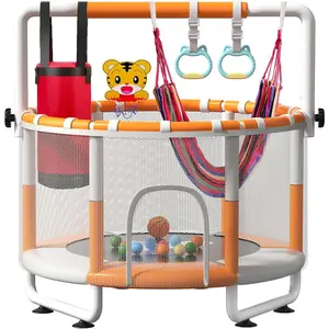 55"  Indoor Trampoline with Safety Net, Adjustable Gymnastics Bar & Toys - Indoor/Outdoor  Play Gym for Boys & Girls Ages 3+, Birthday Gifts