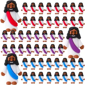 50 Pcs Mini Black Jesus Toys Black Jesus Figurine Religious Gifts Little Figures to Hide and Seek Sunday School Religious Easter Favors(Red, Purple, Blue)