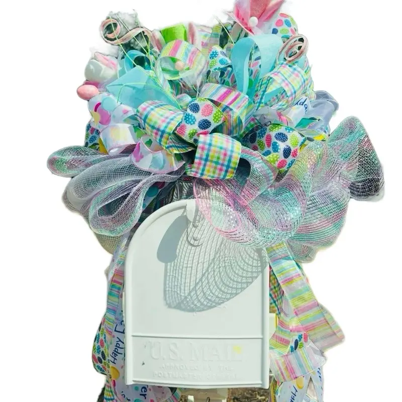 Easter Mailbox toppers, Wreaths, and More - Assorted Fabric Bows with Colorful Designs for Easter Decor Gifts Ornaments Decoration