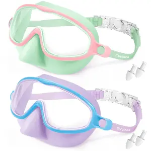 [Spring Shine]Vvinca Kids pool accessories-2 Pcs-Swim-Goggles with Nose Cover,   Wide View Anti Fog UV Anti Shattered Lens for Kids 3-6/6-15（Please refer to the dimension drawing in Figure 2）