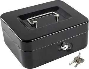 Medium Cash Box with Money Tray Small Safe Lock Box with Key Cash Drawer 7.87"x 6.30"x 3.54" Black Secure Storage