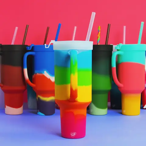 Silipint 64oz WTFumbler Silicone Tumbler with Ergonomic Handle & Flip Lid – Premium LFGB-Certified, 100% Food-Grade Drinkware – Unbreakable, BPA-Free, Dishwasher Safe, Reusable Water Bottle Cup – Home, Work, Gym, Travel & Outdoor Washable Portable Straw