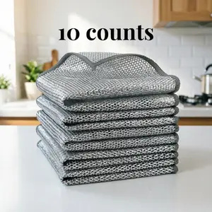 10 Counts Non-Scratch Wire Dishcloth, Dual-Sided Mesh Kitchen Cleaning Rag, Wet & Dry Multipurpose Metal Scrubber for Dishes Pots Pans