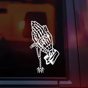 Sleep Token Vinyl Car Decal, Praying Skeleton Hands Holding Rosary Beads with Band Logo, Dark Gothic Spiritual Aesthetic Band Decal for Cars, Laptops & Water Bottles, Perfect for Worship Fans, Alt Girls, Metalheads & Alternative Music Lovers