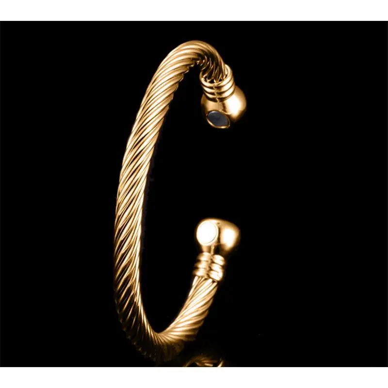 Mens Womens Copper Magnetic Therapy Twist Cuff 2 Magnets Ball End Bracelet BR383